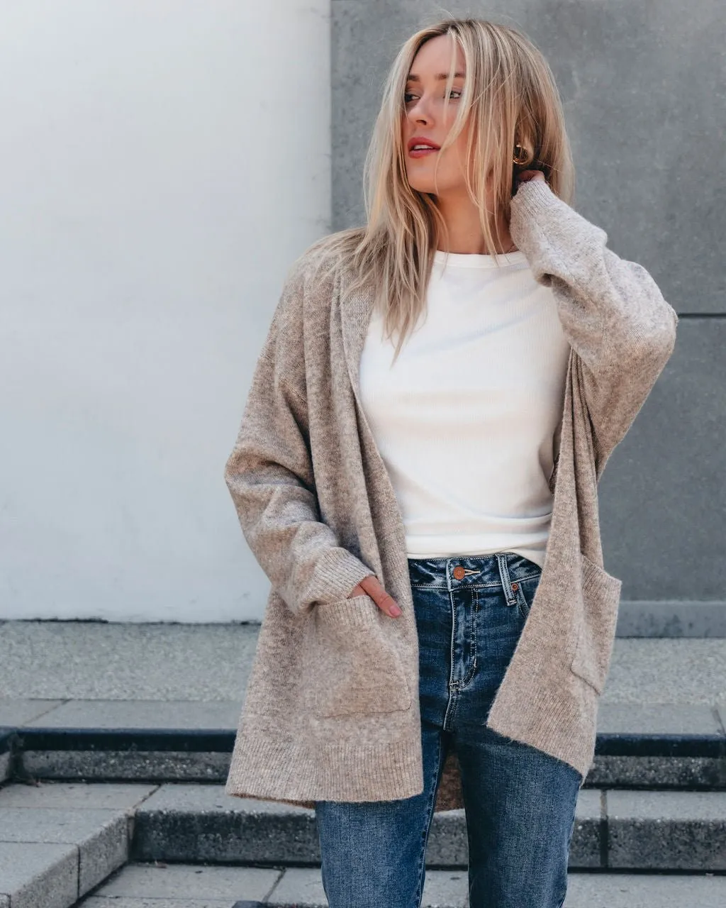 Taupe Hooded Sweater Cardigan