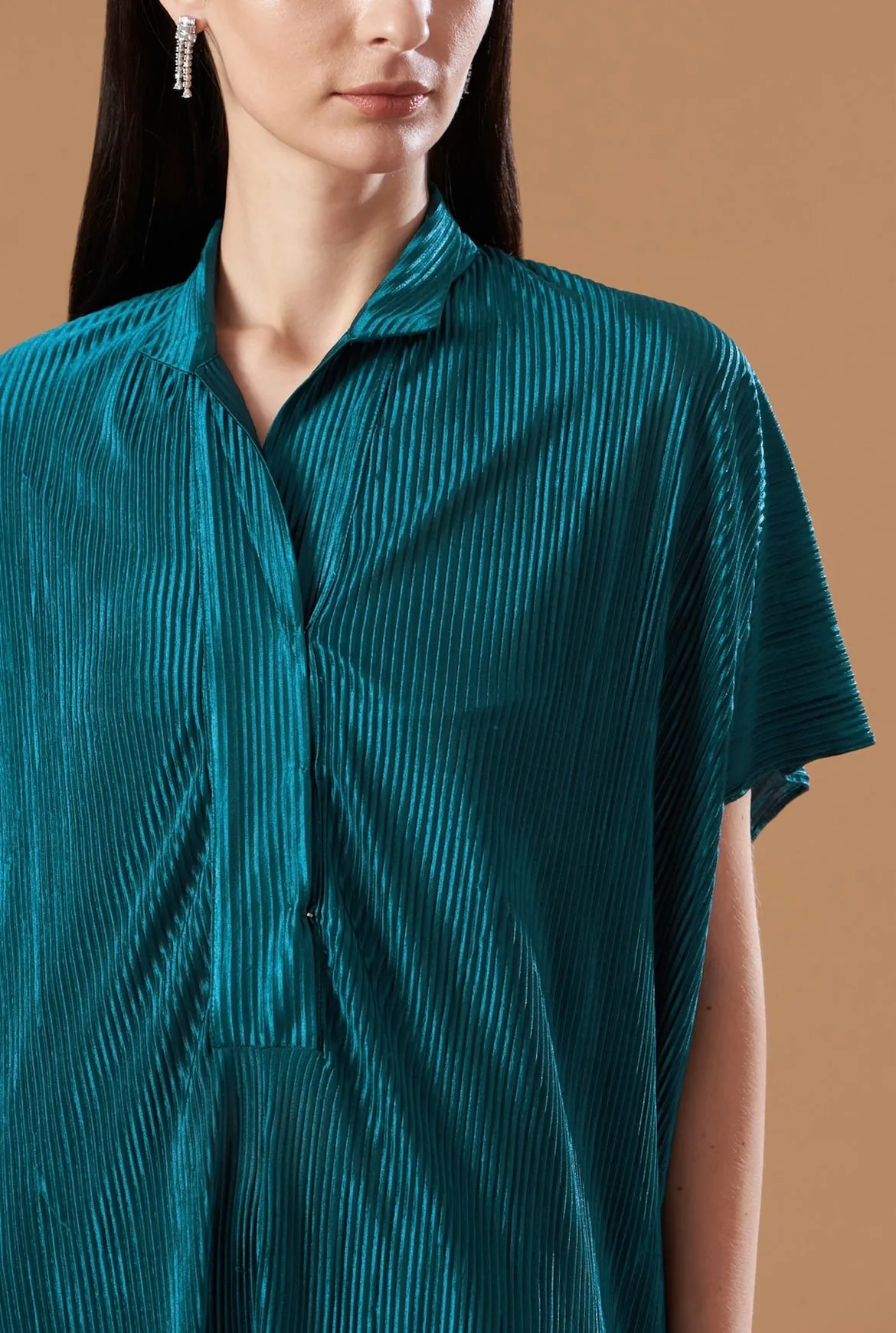 Teal Blue kaftan Pleated jumpsuit