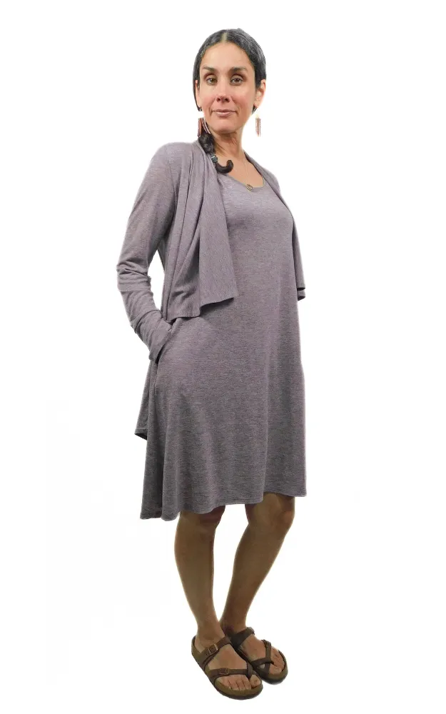 Tencel Merino Wool Fitted Short Cardigan Wrap - Heather Eggplant