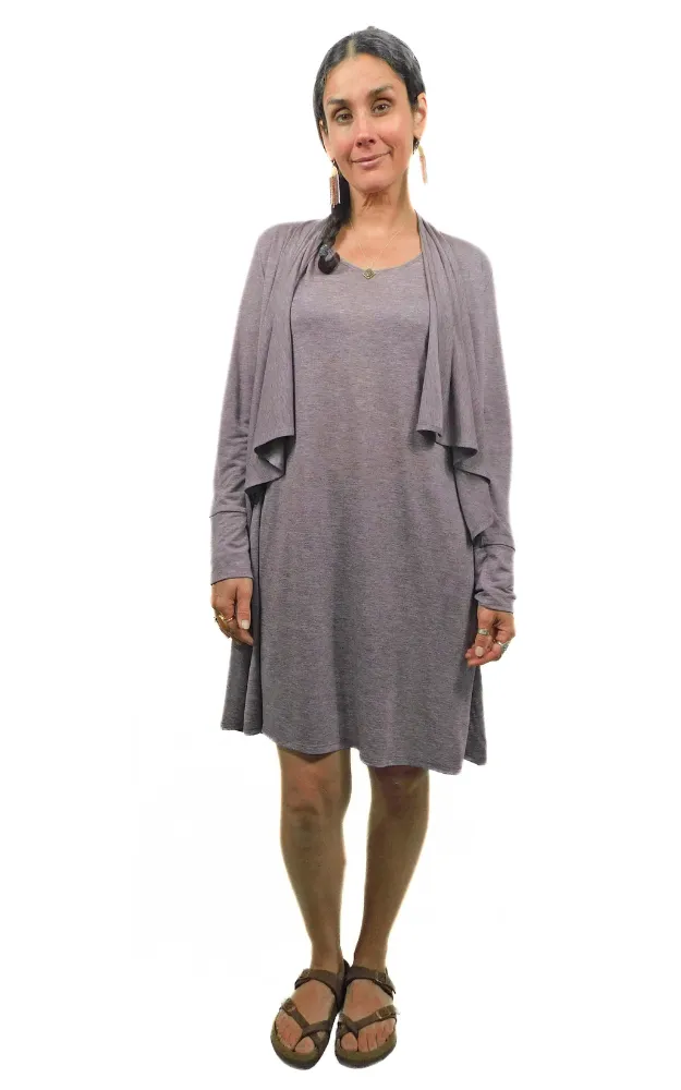 Tencel Merino Wool Fitted Short Cardigan Wrap - Heather Eggplant