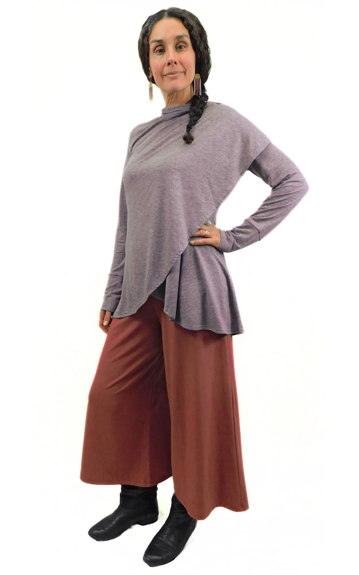 Tencel Merino Wool Fitted Short Cardigan Wrap - Heather Eggplant