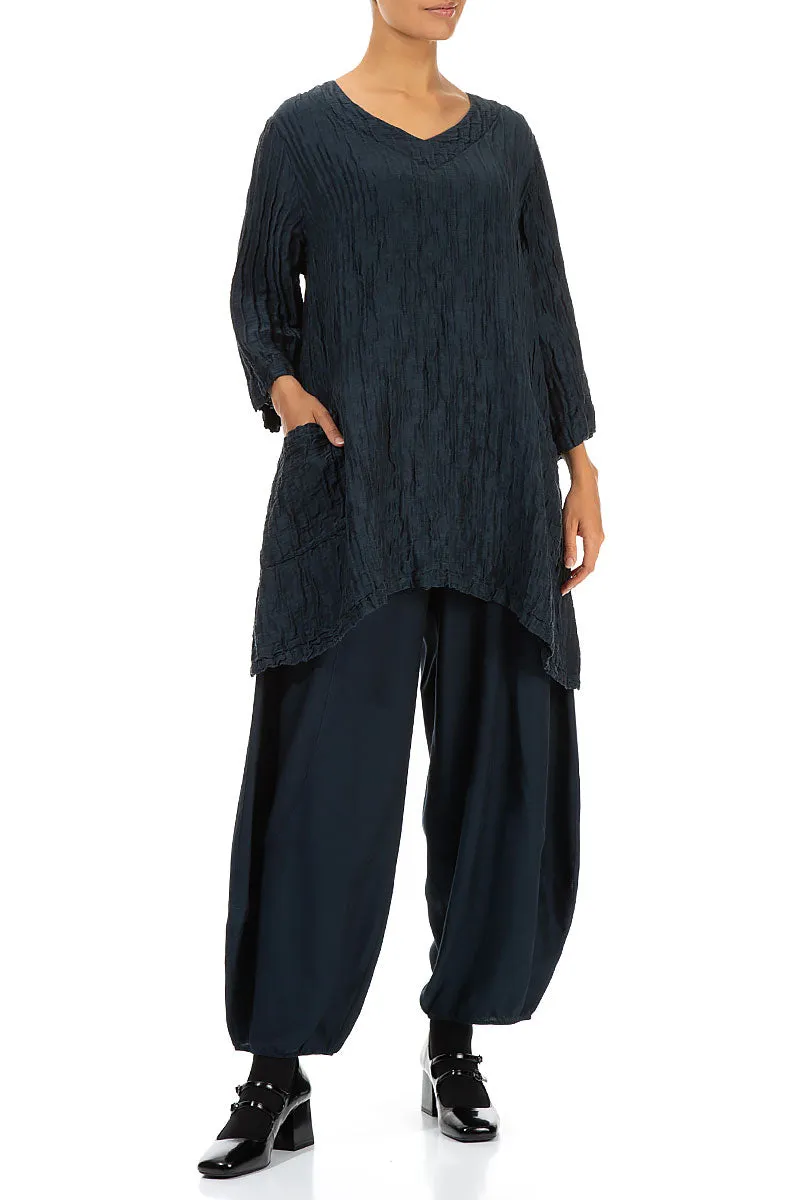 Wide Midnight Blue Silk Cotton Trousers