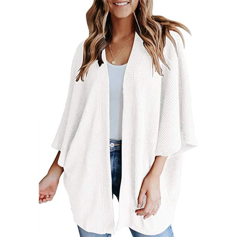 Women casual bubble half sleeve solid color knitted cardigan