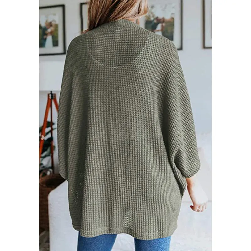 Women casual bubble half sleeve solid color knitted cardigan