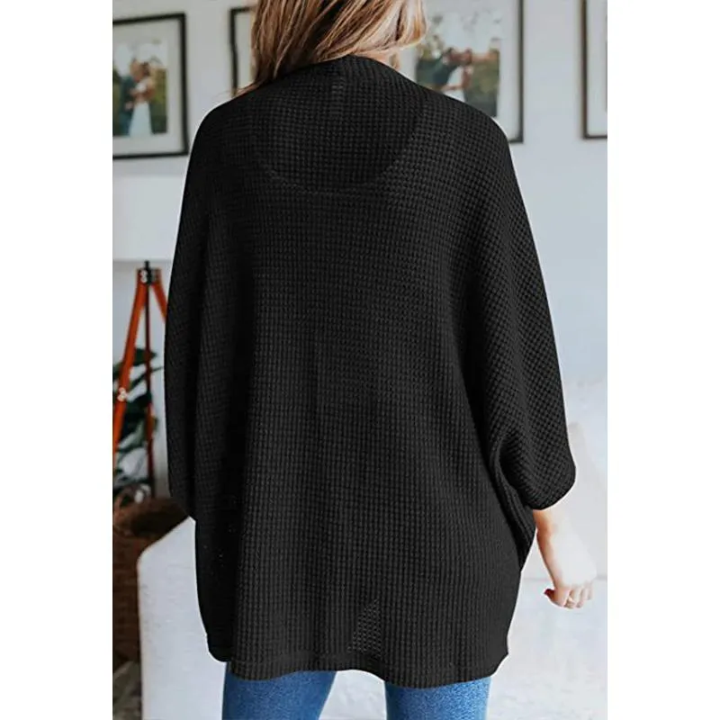 Women casual bubble half sleeve solid color knitted cardigan