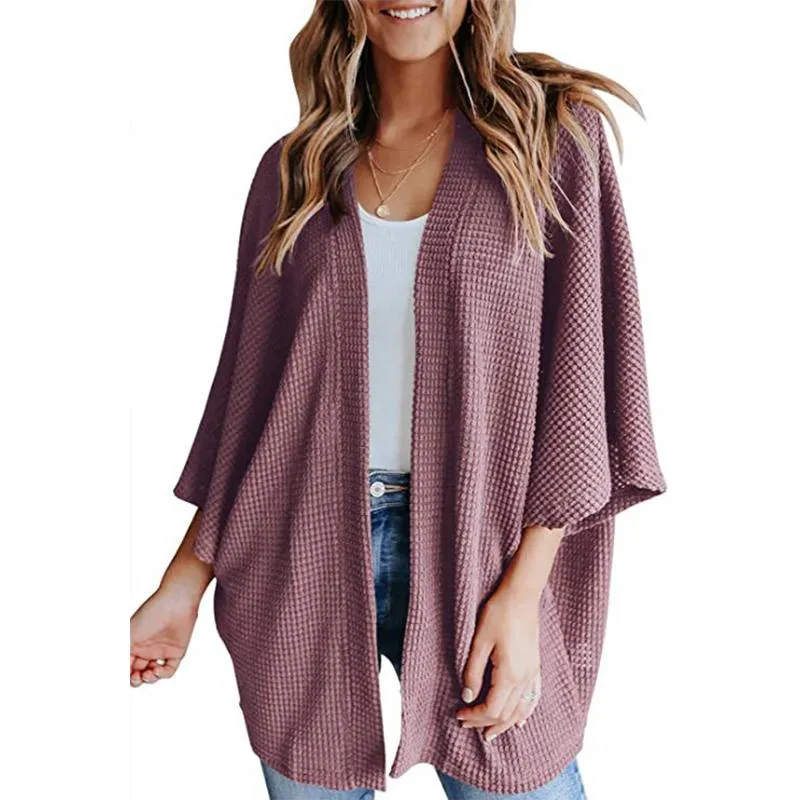 Women casual bubble half sleeve solid color knitted cardigan