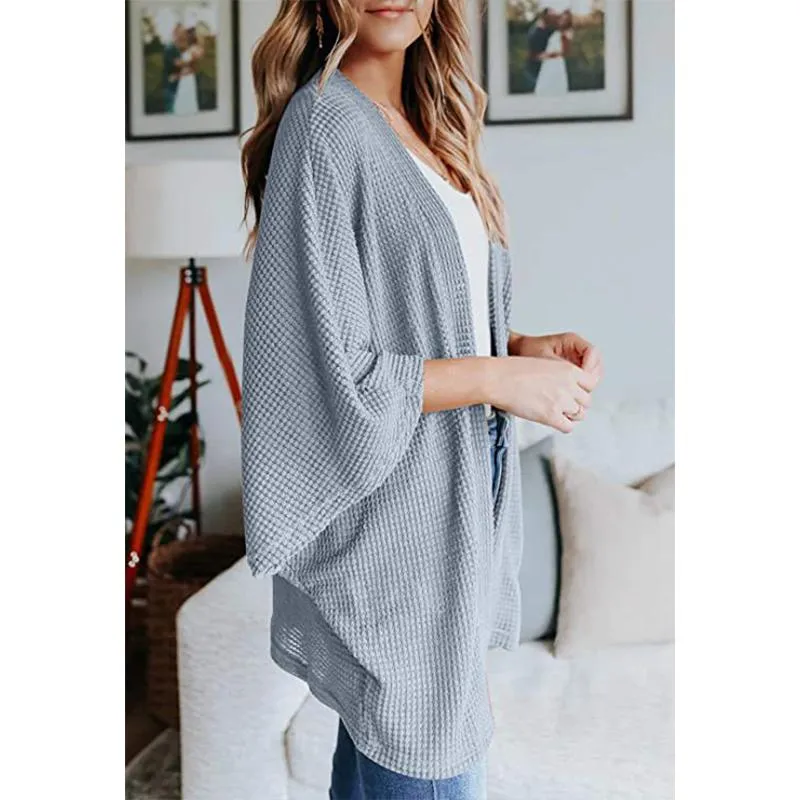 Women casual bubble half sleeve solid color knitted cardigan