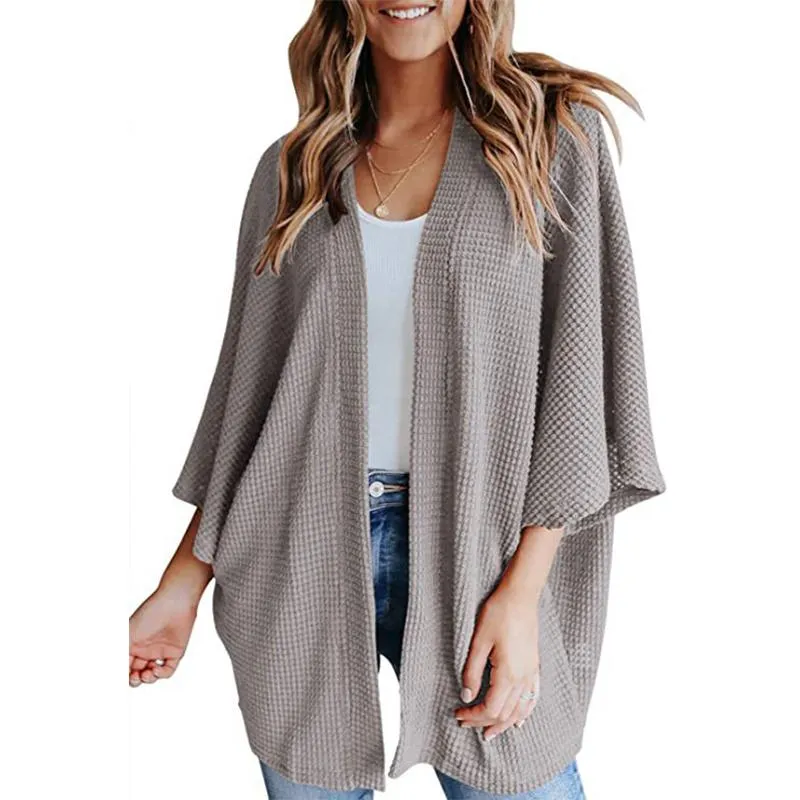 Women casual bubble half sleeve solid color knitted cardigan