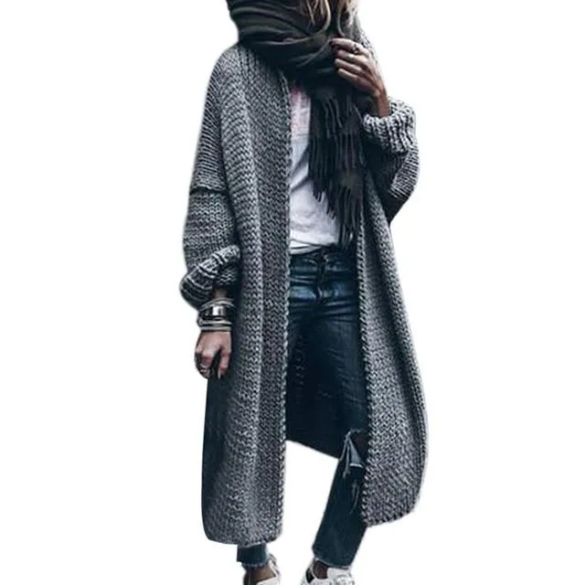 Women's solid chunky knitted cardigan oversized maxi cardigan sweater