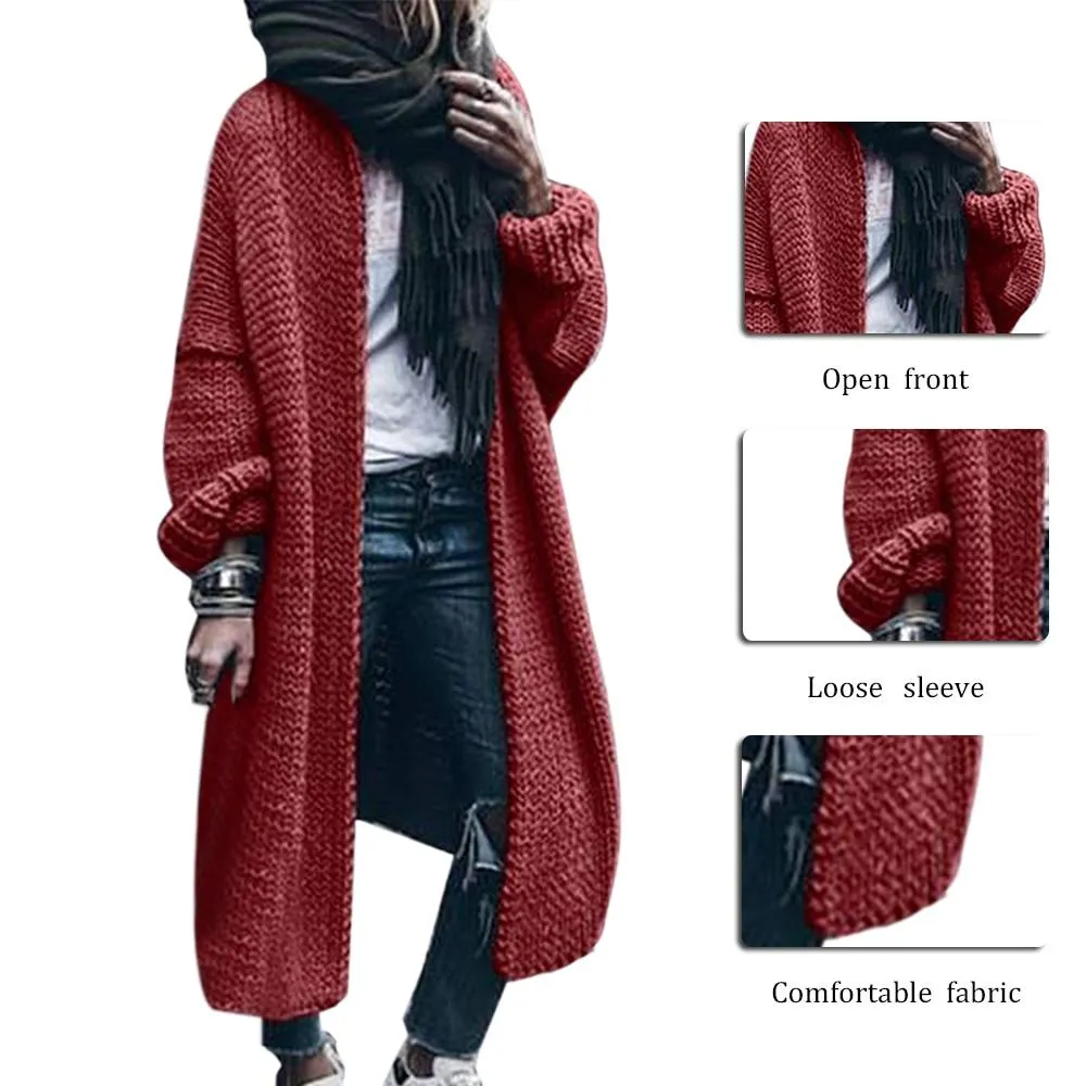 Women's solid chunky knitted cardigan oversized maxi cardigan sweater