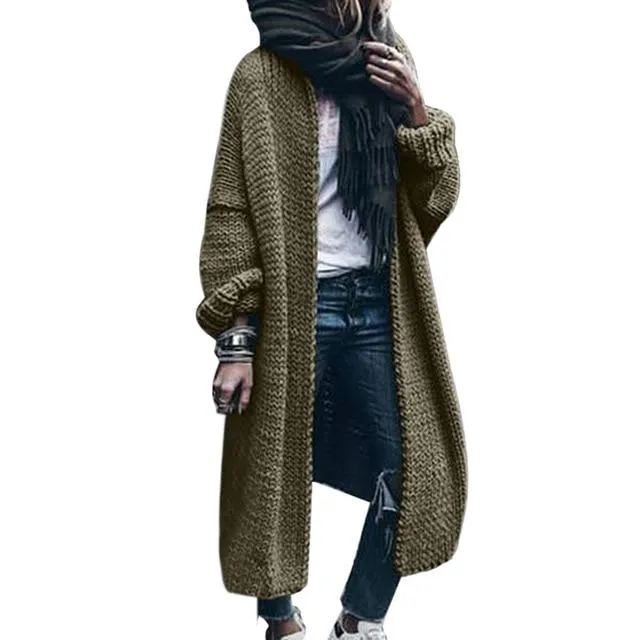 Women's solid chunky knitted cardigan oversized maxi cardigan sweater