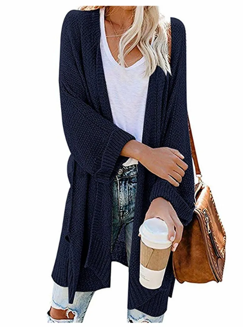 Womens solid color open front knitted cardigan sweater