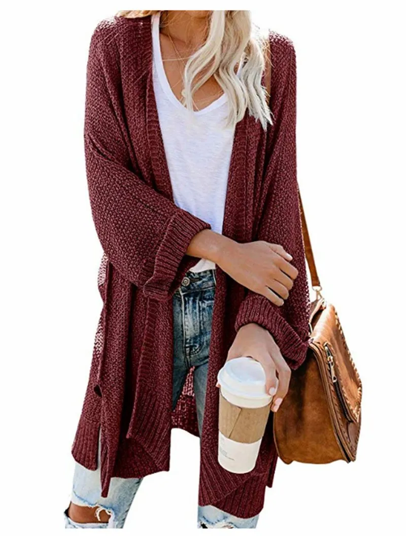 Womens solid color open front knitted cardigan sweater