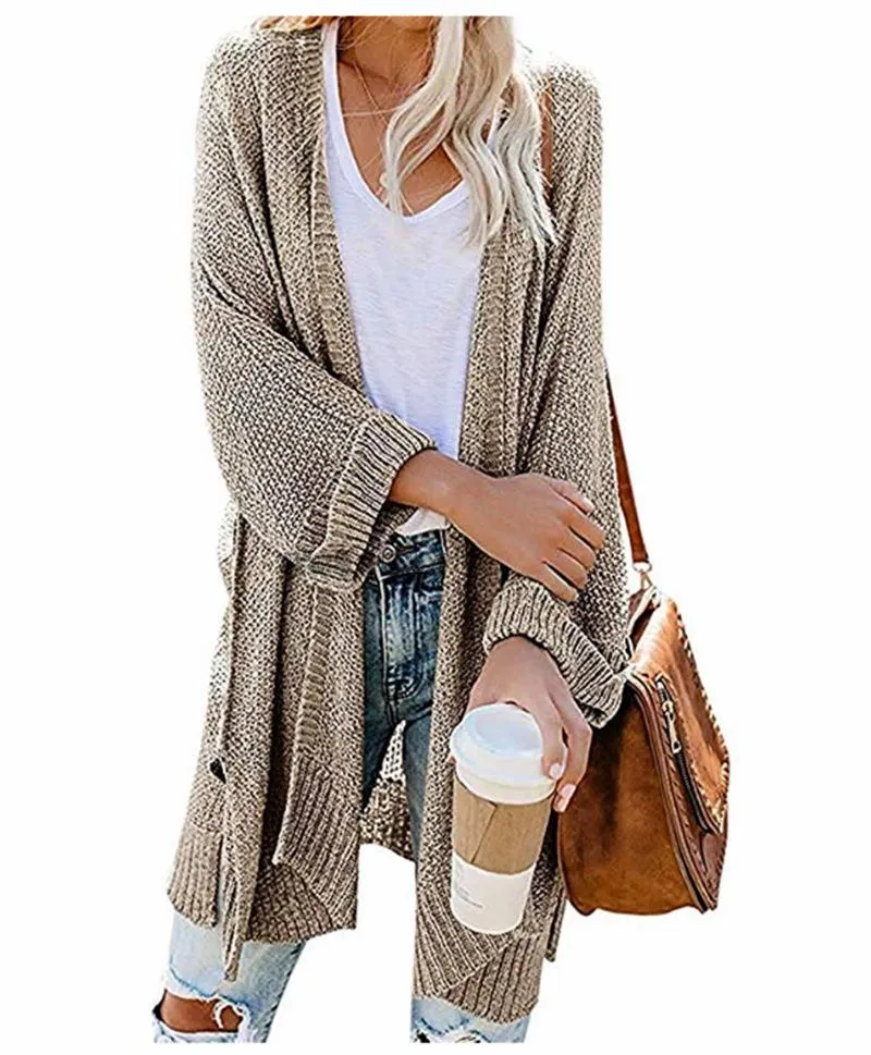 Womens solid color open front knitted cardigan sweater